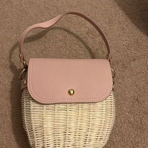 Tommy Bahama pink and white leather/wicker purse